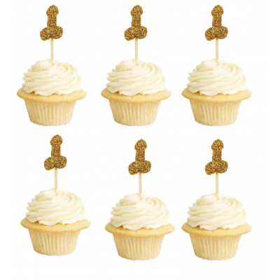 Hens Night Cupcake Toppers - PECKERS MINI GOLD 12PACK